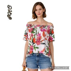 INC floral top straps & sleeves  shirred at chest flowing peasant size 2x